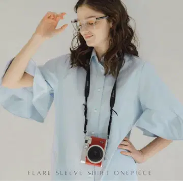 새상품급 pinue 피누에 플레어 소매 셔츠 원피스 프릴 소매 색스
