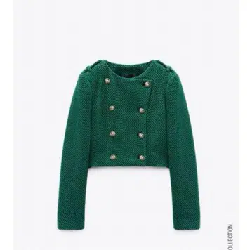 ZARA 크롭 자켓 그린 더블 브레스트