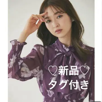 토코 2WAY 보타이 리본 포함 플라워 프린트 셔링 플리츠 원피스