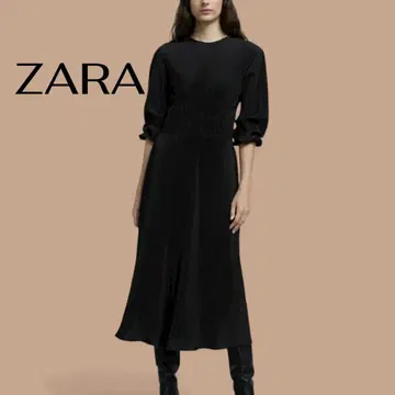 [ 새상품급 ] ZARA 총 플리츠 셔링 롱 원피스 M 블랙