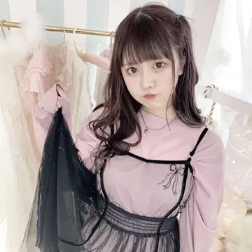 [ 새상품급 ] 장난 천사의 오버 사이즈 롱 T셔츠 더스티 핑크