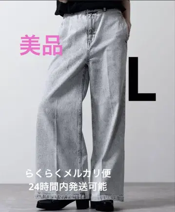 CLEL 빈티지 디자인 플레어 데님 팬츠 L 그레이 화이트