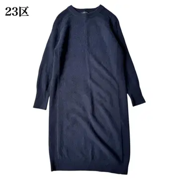 23구 캐시미어 블렌드 페더 콤비 원피스 네이비 38