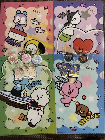 BT21 새상품 쿠라스시 클리어 파일 컴플리트 캔뱃지 비쿠라폰