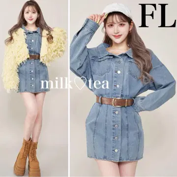 택 포함 새상품 다리치 볼륨 데님 미니 원피스 블루 FL