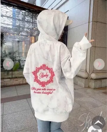 Rady 초레어 대리석 패턴 백 로고 핑크 후디