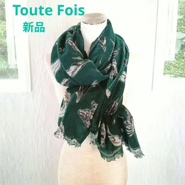 새상품 Toute Fois 대형 캐시미어 스톨 다크 그린 꽃무늬