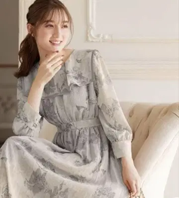 빅 칼라 꽃무늬 플리츠 원피스 블루 3L