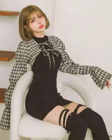 다리치 셔링 볼레로 미니 원피스