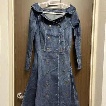 데님 오프숄더 더블 브레스트 원피스 M 사이즈