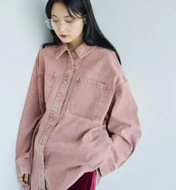 LEPSIM 프린지 패치 데님 셔츠