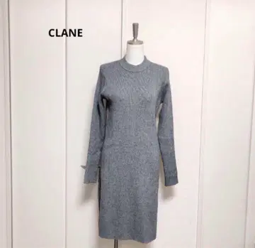 CLANE 클라네 리브 니트 롱 오버 슬릿 원피스 그레이