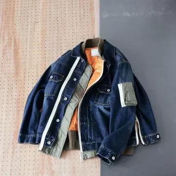 Sacai 데님 x 나일론 트윌 재킷 블루 사이즈 1