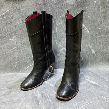 소니아 리키엘 천연 가죽 미디엄 부츠 핑크 스티치 일본제 23.5cm