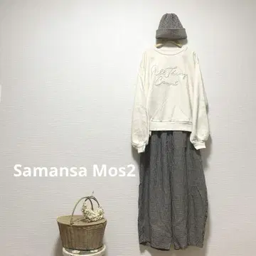 새상품 Samansa Mos2 속기모 코드 자수 맨투맨 아이보리