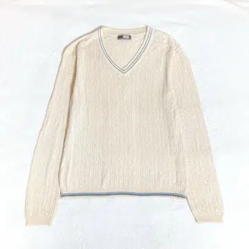 DAKS 닥스 실크 100 케이블 니트 V넥 스웨터 로고 M