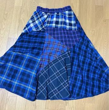 [ MILKFED ] PLAID PATCHWORK SKIRT blue