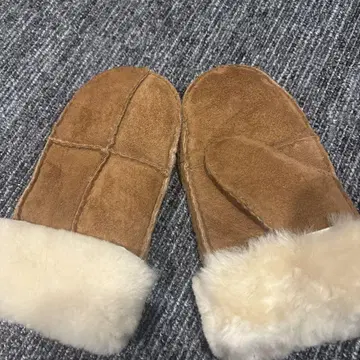 브라운 스웨이드 퍼 미튼