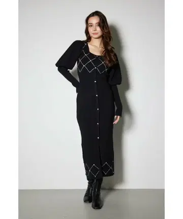rienda 비쥬 체크 타이트 니트 원피스