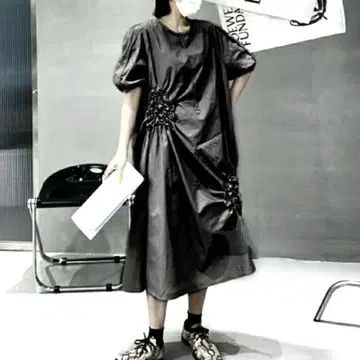 드레이프 디자인 블랙 거미줄 원피스 할로윈 오버 사이즈