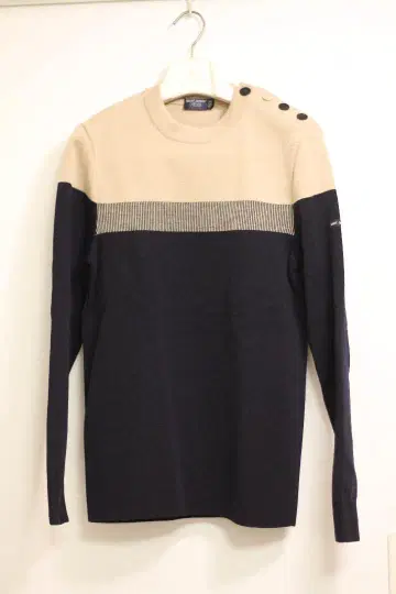 [ 미사용 ] Saint James 어깨 버튼 투톤 바스크 울 스웨터