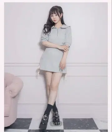 pium 더블 라인 세일러 반팔 셋업