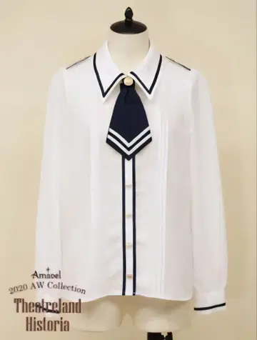 Amavel 로고 리본 넥타이 포함 블라우스 셔츠 네이비 마린