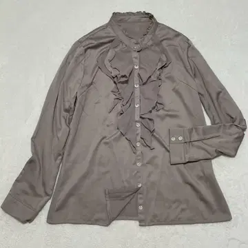 새상품급 스탠드 카라 프릴 블라우스 드레이프감 새틴풍 셔츠 고급 퓨어 L