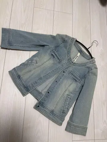 둥근 카라 펄풍 데님 자켓