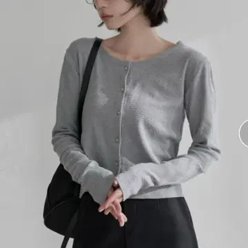 숄더 퍼프 실버 버튼 와플 소매 워머 가디건