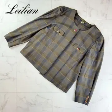 새상품급 Leilian 체크 무늬 셔츠 브라운 사이즈 15*QC1246