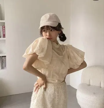 Pomii 포미 쉬폰 코르셋 블라우스 퍼프 슬리브