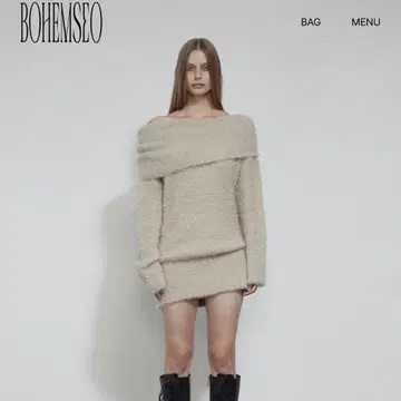 bohemseo OFF SHOULDER BOUCLE KNIT, BEIGE