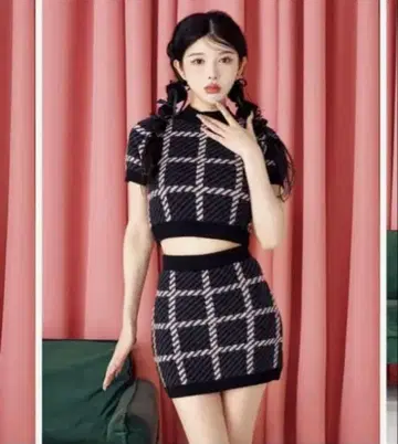다리치 가을 체크 니트 셋업