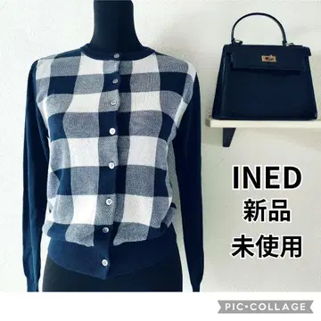 [ 미사용 새상품 ] INED 실크 혼방 깅엄 체크 가디건 9호