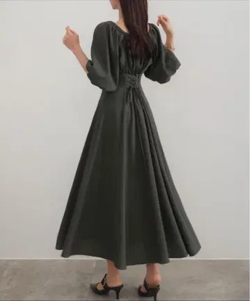 CENEA 2way 린넨 혼방 플레어 원피스 차콜 XL 사이즈