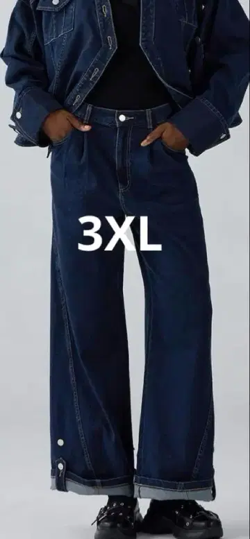 GU x rokh 다크 블루 와이드 레그 데님 팬츠