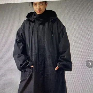 안티카 블랙 후드 부착 롱 코트