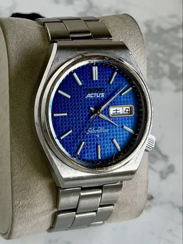 SEIKO 자동 와인딩 액타스 실버 웨이브 빈티지 블루 하운드투스 패턴