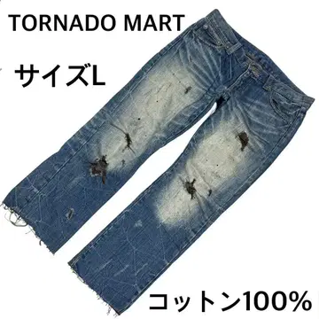 레어 TORNADO MART 데미지 페인트 가공 데님 팬츠 L 사이즈