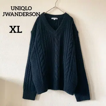 새상품급 유니클로 케이블 짜임 스웨터 V넥 두툼 XL 네이비 5822
