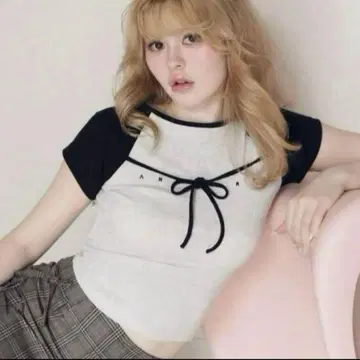 andmary Alma 리본 탑스 티셔츠 그레이