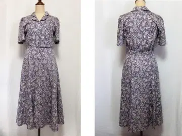 로라 애슐리 롱 반팔 플레어 원피스 7호 S 벨트 포함 보라색