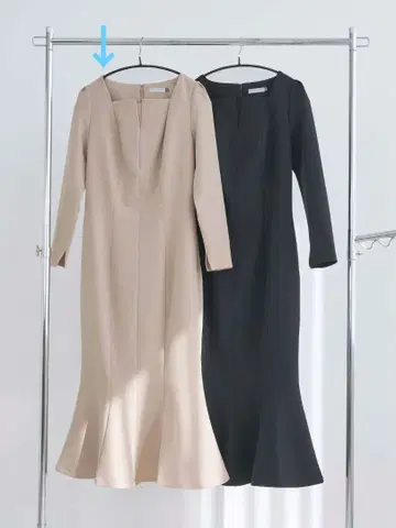 overE 스퀘어넥 머메이드 원피스 핑크 베이지 90 사이즈