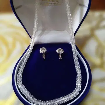 Silver 각인 있는 본 수정 목걸이, 귀찌 세트