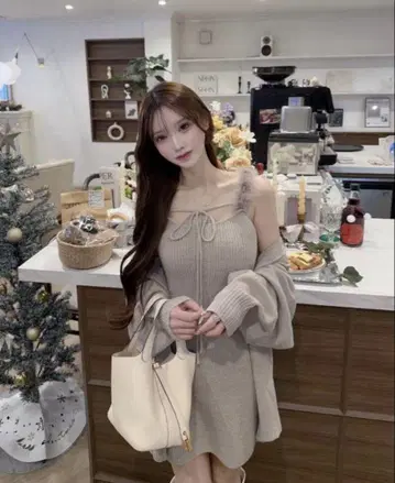 Lumignon feather ribbon op+cardigan 완판템
