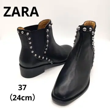 [새상품급] ZARA 사이드 고어 부츠 스터드 블랙 가죽 37 24cm