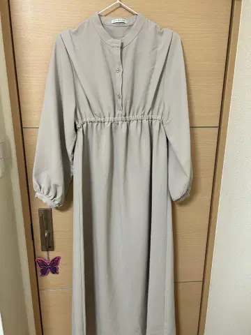 그레이 롱 원피스 벌룬 슬리브