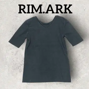 RIM.ARK V넥 리브 티셔츠 5부 소매 상의 (1) 블랙