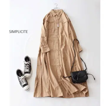 새상품 SIMPLICITE 기모 코튼 양 가슴 포켓 부착 롱 셔츠 원피스